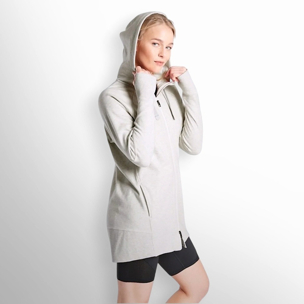 Athleta Triumph Long Hoodie Women S Oatmeal Heather Longline Gorpcore Athleisure